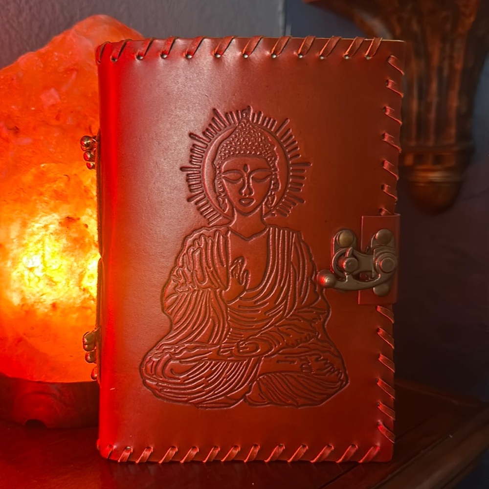 Brown Leather journal Bhudda NEW hook clasp